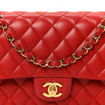 Lambskin Quilted Medium Double Flap Red