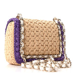 Raffia Chain Venice Beach Mini Flap Bag Beige Purple