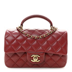 Lambskin Quilted Mini Top Handle Rectangular Flap Burgundy