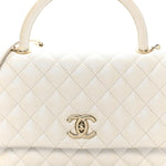 Iridescent Caviar Quilted Small Coco Handle Flap White