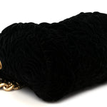 Velvet Camellia Embossed Barrel Clutch With Chain  Black