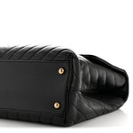 Calfskin Lizard Chevron Quilted Medium Coco Handle Flap Black