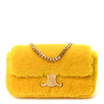 Fluffy Shearling Triomphe Claude Chain Shoulder Bag Yellow