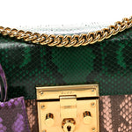 Snakeskin Small Padlock Shoulder Bag Green Pink Purple