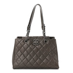 Metallic Goatskin Quilted Large City Rock Shopping Bag Silver