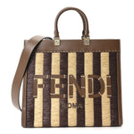 Paglia Pequin Vitello King Woven Medium Fendi Sunshine Shopper Tote Naturale Gianduia