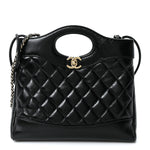 Shiny Crumpled Calfskin Quilted Mini 31 Shopping Bag Black