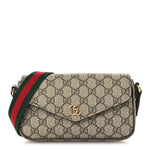 GG Supreme Monogram Textured Dollar Calfskin Web Mini Ophidia Envelope Shoulder Bag Beige Ebony