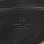 Pebbled Calfskin Rockstud Wristlet Zip Pouch Black