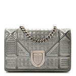 Metallic Patent Micro-Cannage Baby Diorama Flap Bag Silver