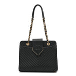 Shiny Sheepskin Chevron Quilted Collar and Tie Flap Black