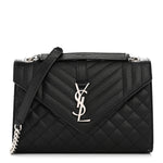 Grain De Poudre Textured Mixed Matelasse Triquilt Medium Monogram Satchel Black