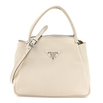 Vitello Daino Soft Medium Zippered Top Handle Bag White