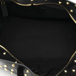 Calfskin Large Studded Padlock Zip Around Tote Black