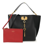 Grainy Calfskin VLogo Escape Hobo Bag Black