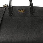 Saffiano City Calfskin Medium Bibliothèque Top Handle Black Fuoco
