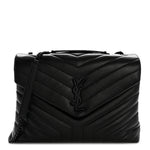 Calfskin Y Quilted Monogram Monochrome Medium Loulou Chain Satchel Black