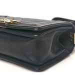 Calfskin Chevron Quilted Small Boy Flap Black