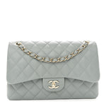 Caviar Quilted Jumbo Double Flap Light Blue
