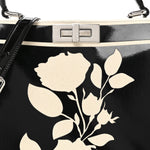 Canvas Spalmato Vernice Roses Medium Peekaboo I SEE U Satchel Black Grezzo