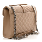 Grain De Poudre Textured Mixed Matelasse Medium Triquilt Monogram Satchel Dark Beige
