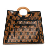 Vitello Century Wicker FF Embossed Large Runaway Shopper Tote Tobacco Black
