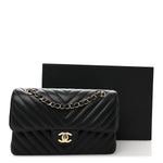 Caviar Flat Chevron Quilted Small Double Flap Black