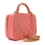 Lambskin Quilted Top Handle Small Vanity Case Pink