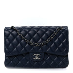 Lambskin Quilted Jumbo Double Flap Navy