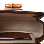 New Canvas Charisma Calfskin Crystal GG Monogram Small Bamboo 1947 Top Handle Bag Camel Ebony