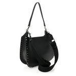 Grained Calfskin Rockstud Hobo Shoulder Bag Black