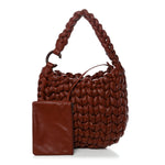 Lambskin Woven Wooden C Shoulder Bag Sepia Brown
