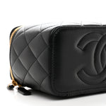 Lambskin Enamel Quilted Small Coco Hearts Vanity Case With Chain Black