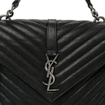 Sheepskin Matelasse Chevron Monogram Monochrome Medium College Bag Black