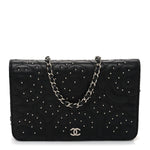 Lambskin Camellia Studded Wallet on Chain WOC Black
