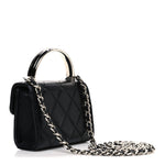 Lambskin Quilted Mini Metal Top Handle Flap Clutch With Chain  Black