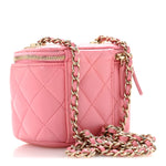 Lambskin Quilted Trendy Mini Vanity Case With Chain Pale Pink