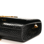 Calfskin Crocodile Embossed Small Classic Monogram Kate Tassel Satchel Black