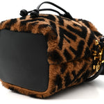 Shearling Vitello Dolce F is Fendi Macro FF 1974 Mini Mon Tresor Bucket Bag Tobacco Black