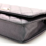 Iridescent Caviar Quilted Wallet On Chain WOC Green