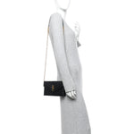 Grain De Poudre Matelasse Chevron Monogram Envelope Chain Wallet Black