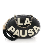 Lambskin Embroidered Chevron Quilted La Pausa Tassel Clutch Black