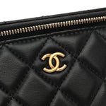 Lambskin Quilted Pearl Crush Small Vanity Case With Chain Black