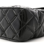 Shiny Crumpled Calfskin Quilted Large Wavy CC Hobo Black