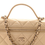 Caviar Quilted Top Handle Slim Vanity With Chain Beige