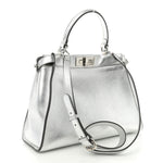 Vitello Catalan Mirror Medium Peekaboo Iconic Satchel Argento