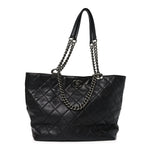 Calfskin Quilted Large Shopping In Chains Tote Black