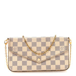 Damier Azur Pochette Felicie Chain Wallet Rose Ballerine