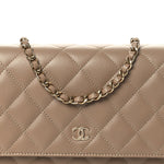 Caviar Quilted Wallet on Chain WOC Dark Beige