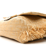 Fabric Jacquard Raffia Straw Fringe Medium Mamma Baguette Beige